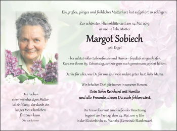 Traueranzeige von Margot Sobieck von Demminer Zeitung