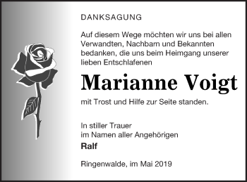 Traueranzeige von Marianne Voigt von Templiner Zeitung