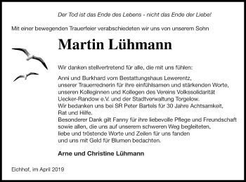 Traueranzeige von Martin Lühmann von Haff-Zeitung