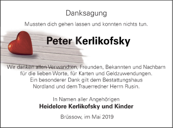 Traueranzeige von Peter Kerlikofsky von Pasewalker Zeitung