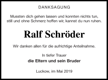 Traueranzeige von Ralf Schröder von Haff-Zeitung