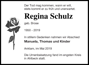 Traueranzeige von Regina Schulz von Haff-Zeitung