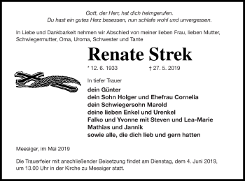 Traueranzeige von Renate Strek von Demminer Zeitung