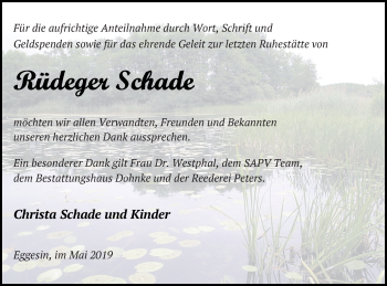 Traueranzeige von Rüdeger Schade von Haff-Zeitung