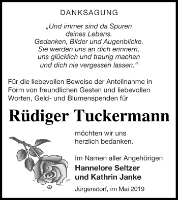 Traueranzeige von Rüdiger Tuckermann von Mecklenburger Schweiz