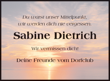 Traueranzeige von Sabine Dietrich von Demminer Zeitung