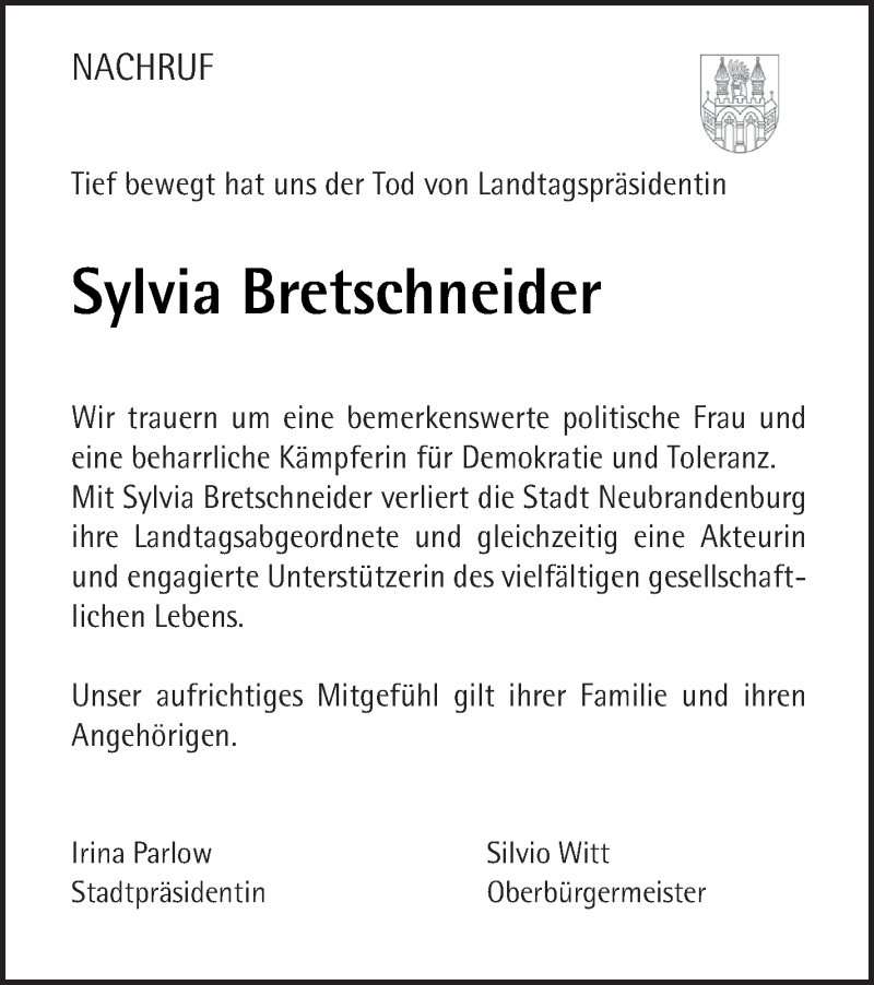  Traueranzeige für Sylvia Bretschneider vom 04.05.2019 aus Neubrandenburger Zeitung