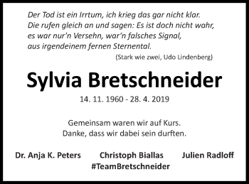 Traueranzeige von Sylvia Bretschneider von Neubrandenburger Zeitung