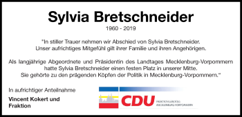 Traueranzeige von Sylvia Bretschneider von Neubrandenburger Zeitung