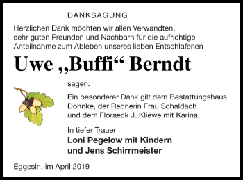 Traueranzeige von Uwe Berndt von Haff-Zeitung
