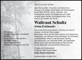 Traueranzeige von Waltraut Schultz von Haff-Zeitung