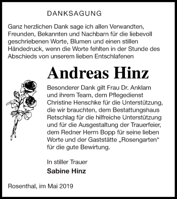 Traueranzeige von Andreas Hinz von Pasewalker Zeitung