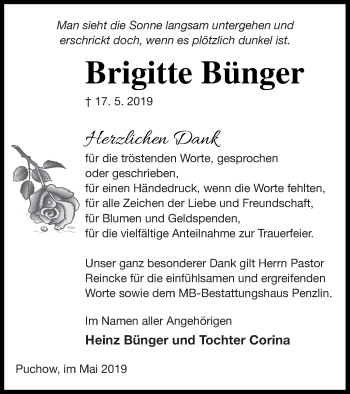 Traueranzeige von Brigitte Bünger von Müritz-Zeitung