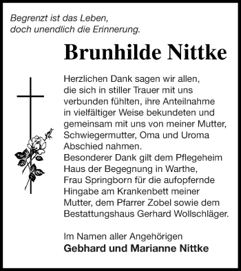 Traueranzeige von Brunhilde Nittke von Prenzlauer Zeitung