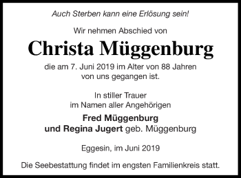 Traueranzeige von Christa Müggenburg von Haff-Zeitung