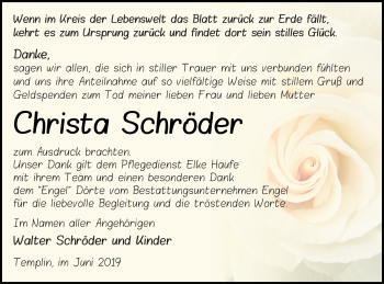 Traueranzeige von Christa Schröder von Templiner Zeitung