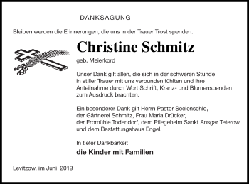 Traueranzeige von Christine Schmitz von Mecklenburger Schweiz