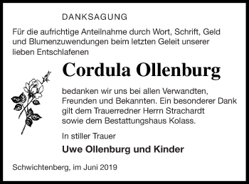 Traueranzeige von Cordula Ollenburg von Demminer Zeitung