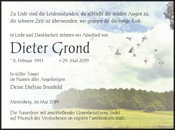 Traueranzeige von Dieter Grond von Haff-Zeitung