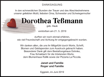 Traueranzeige von Dorothea Teßmann von Haff-Zeitung