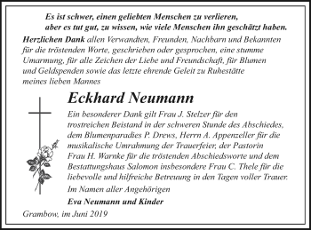 Traueranzeige von Eckhard Neumann von Pasewalker Zeitung