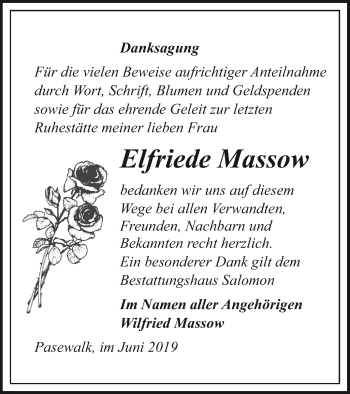 Traueranzeige von Elfriede Massow von Pasewalker Zeitung