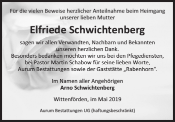 Traueranzeige von Elfriede Schwichtenberg von Zeitung für die Landeshauptstadt