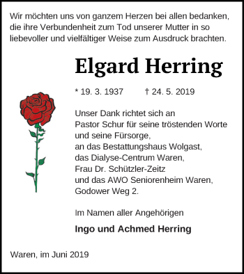 Traueranzeige von Elgard Herring von Müritz-Zeitung
