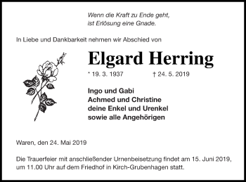 Traueranzeige von Elgard Herring von Müritz-Zeitung