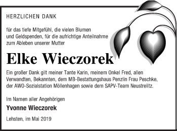 Traueranzeige von Elke Wieczorek von Müritz-Zeitung