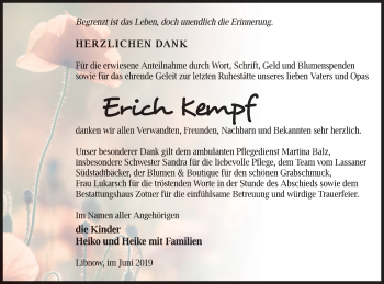 Traueranzeige von Erich Kempf von Vorpommern Kurier