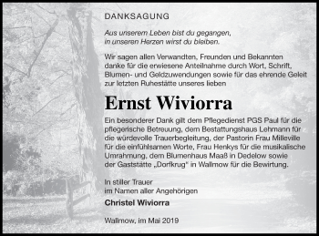 Traueranzeige von Ernst Wiviorra von Prenzlauer Zeitung