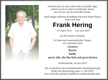 Traueranzeige von Frank Hering von Haff-Zeitung