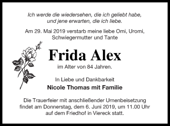 Traueranzeige von Frida Alex von Pasewalker Zeitung