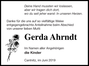 Traueranzeige von Gerda Ahrndt von Strelitzer Zeitung