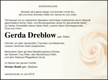 Traueranzeige von Gerda Dreblow von Haff-Zeitung