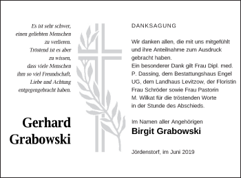 Traueranzeige von Gerhard Grabowski von Mecklenburger Schweiz