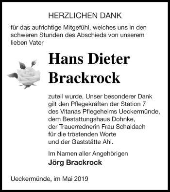 Traueranzeige von Hans Dieter Brackrock von Haff-Zeitung