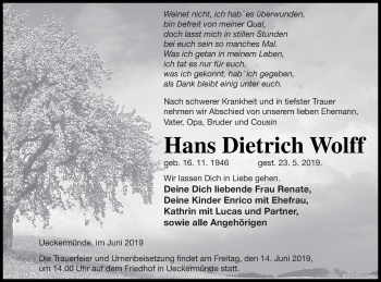 Traueranzeige von Hans Dietrich Wolff von Haff-Zeitung