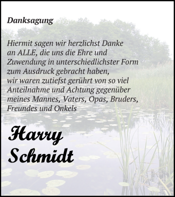 Traueranzeige von Harry Schmidt von Strelitzer Zeitung