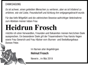 Traueranzeige von Heidrun Frosch von Neubrandenburger Zeitung