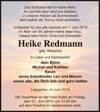 Traueranzeige von Heike Redmann von Haff-Zeitung