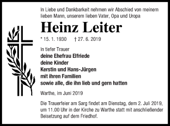 Traueranzeige von Heinz Leiter von Templiner Zeitung