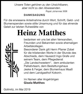 Traueranzeige von Heinz Matthes von Prenzlauer Zeitung