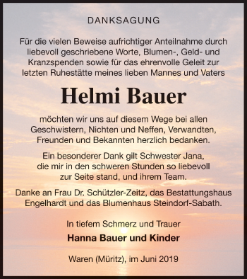 Traueranzeige von Helmi Bauer von Müritz-Zeitung