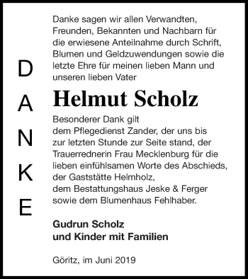 Traueranzeige von Helmut Scholz von Prenzlauer Zeitung