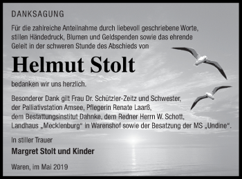 Traueranzeige von Helmut Stolt von Müritz-Zeitung