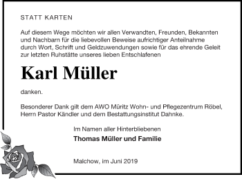 Traueranzeige von Karl Müller von Müritz-Zeitung