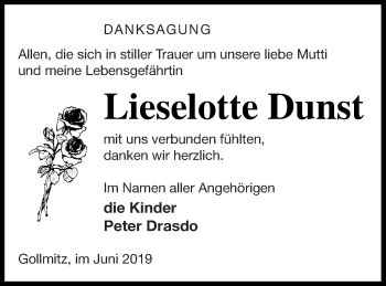 Traueranzeige von Lieselotte Dunst von Prenzlauer Zeitung