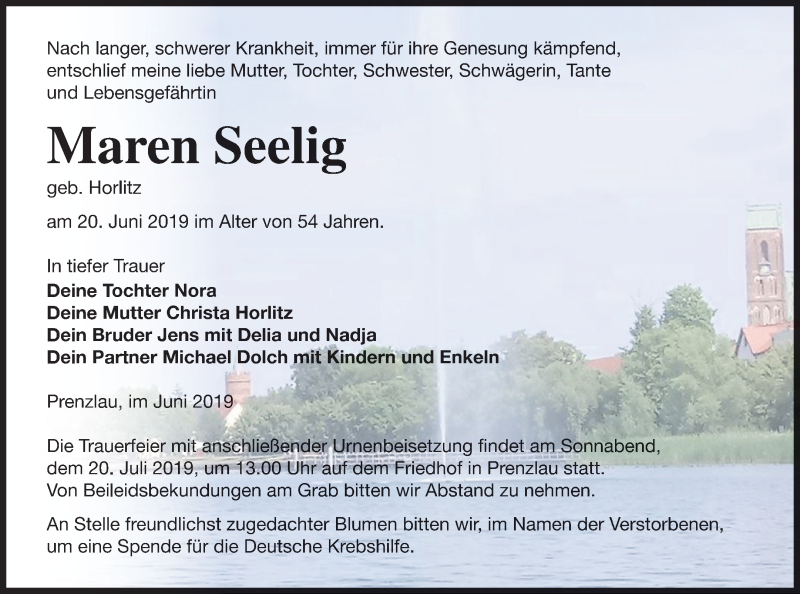  Traueranzeige für Maren Seelig vom 29.06.2019 aus Prenzlauer Zeitung